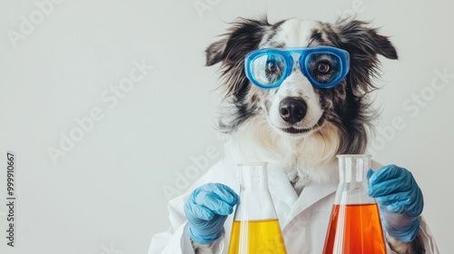 Wallpaper Mural Funny Dog Wearing Glasses Holding Test Tubes in Science Lab Torontodigital.ca