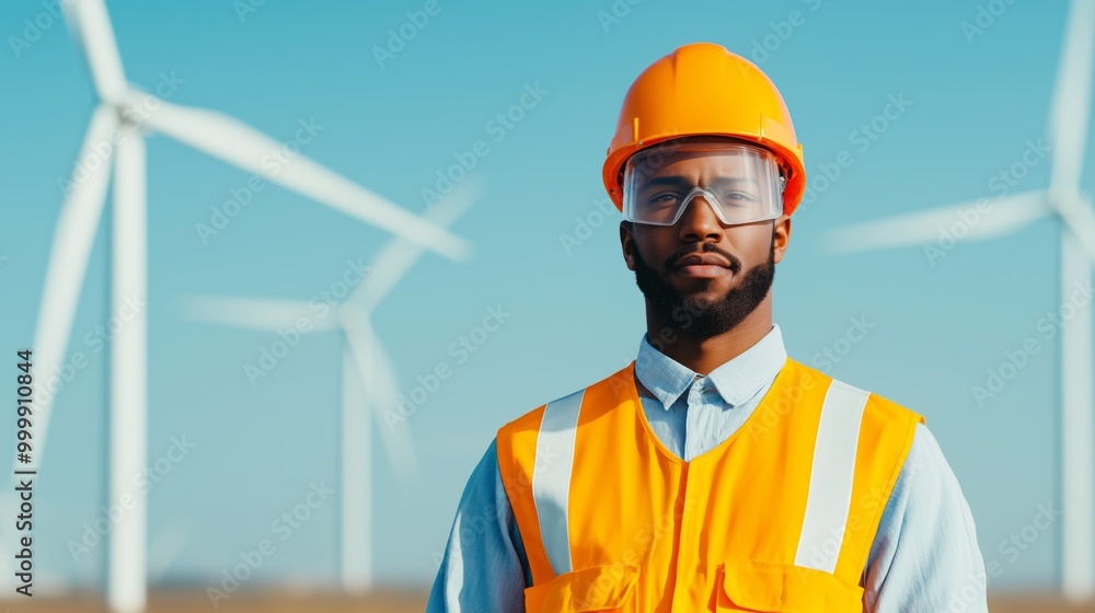 African American Engineer at Wind Farm