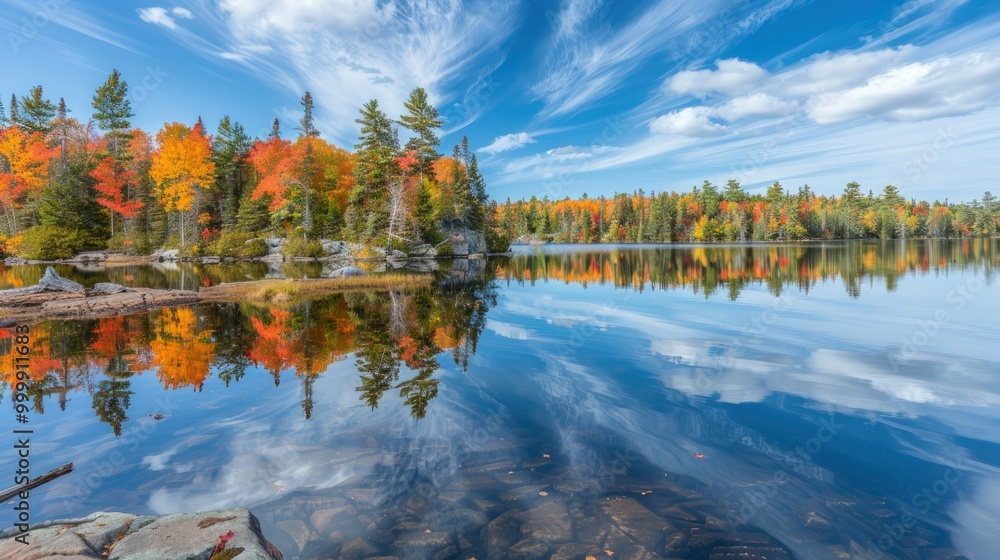Fototapeta premium Autumn Reflection on a Tranquil Lake