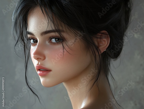 Beautiful Woman Portrait: Digital Art Illustration