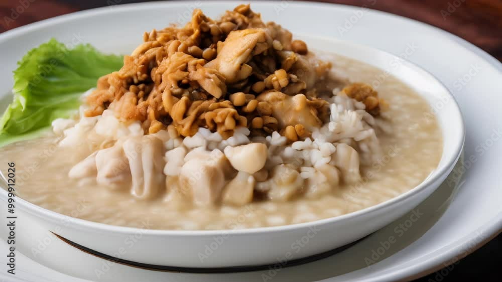 Delicious bowl of soup with toppings ready to be savored Delicious bowl of soup with toppings ready to be savored