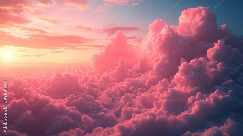 A sea of fluffy clouds bathed in the golden light of a setting sun, creating a dreamlike, ethereal landscape A sea of fluffy clouds bathed in the golden light of a setting sun, creating a dreamlike, ethereal landscape