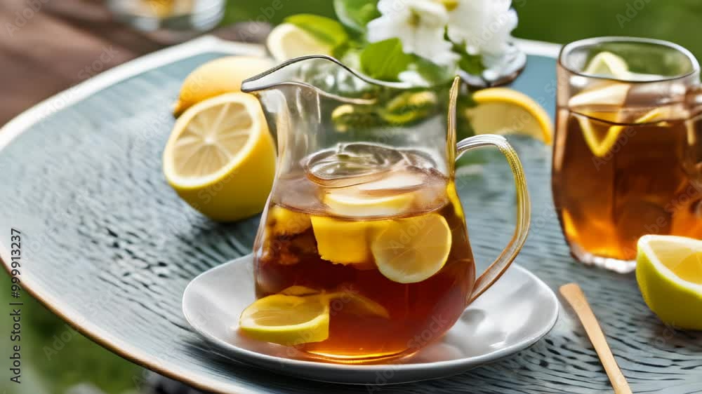Refreshing summer beverage with lemon slices Refreshing summer beverage with lemon slices