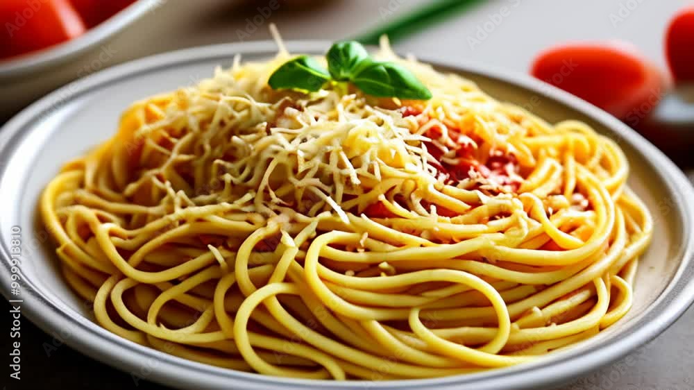 Deliciously cheesy spaghetti ready to be savored Deliciously cheesy spaghetti ready to be savored