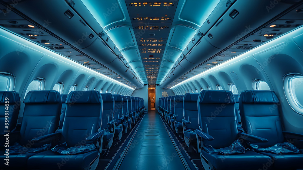 Fototapeta premium Empty Airplane Cabin Rows of Seats Interior Design Travel