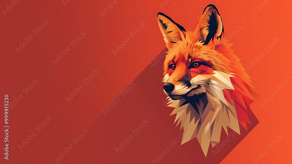 Fototapeta premium A stylized illustration of a fox's head against a vibrant orange background.