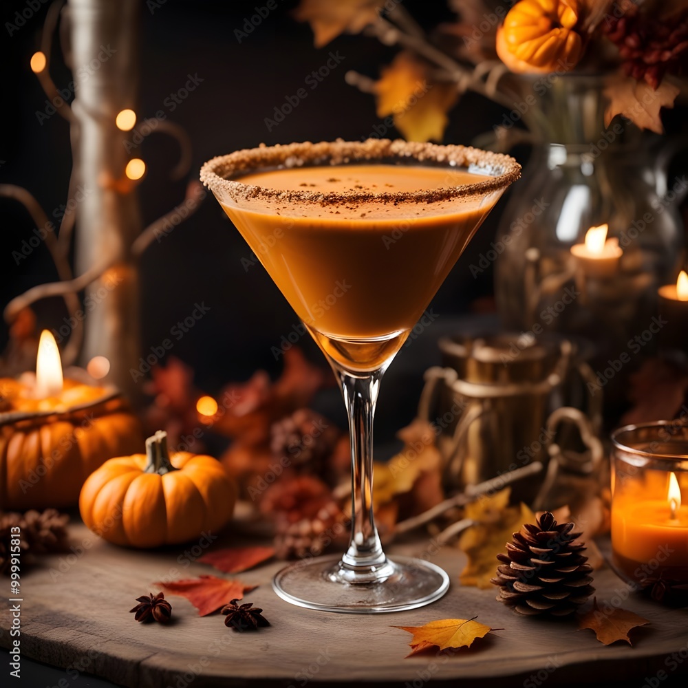 A cozy pumpkin cocktail infused with spices and cinnamon A cozy pumpkin cocktail infused with spices and cinnamon