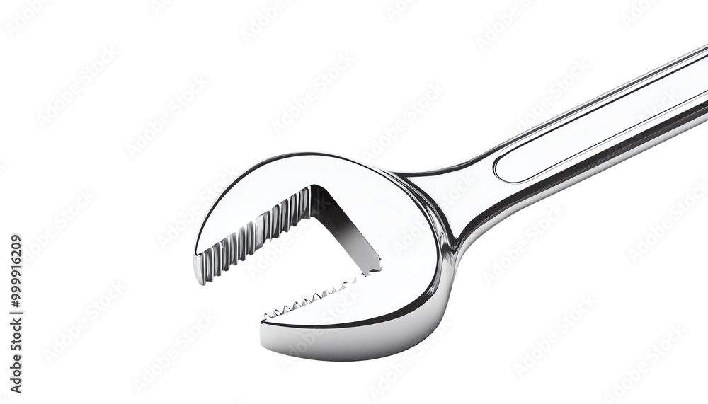 Metal adjustable wrench on white isolated background.