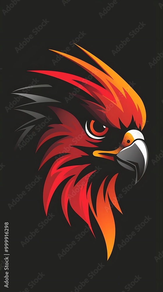A stylized illustration of a fierce-looking bird's head in vibrant colors. A stylized illustration of a fierce-looking bird's head in vibrant colors.