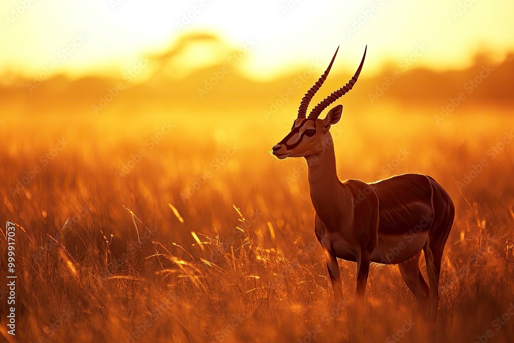 Naklejka premium Wild african animals, antelope, evening ,generative ai