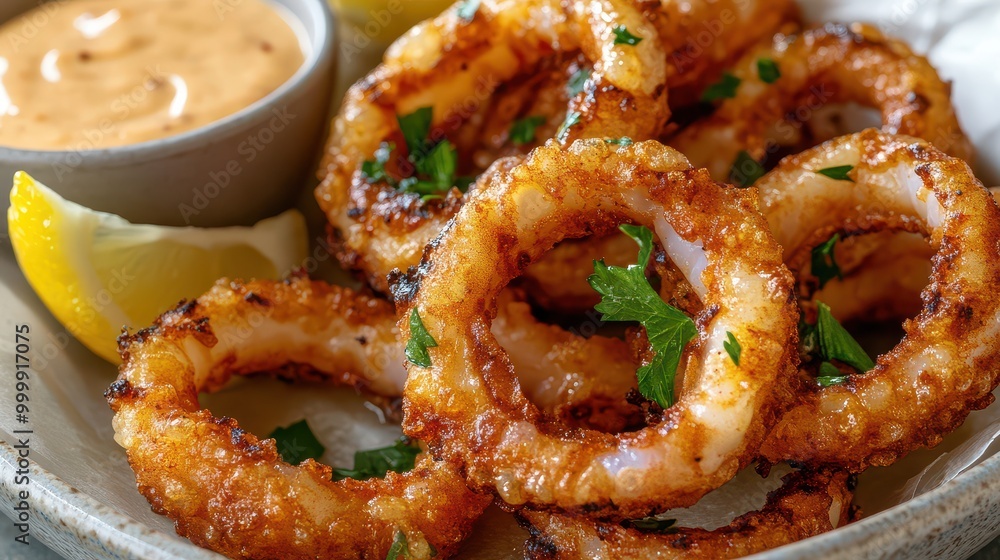 Crispy Grilled Calamari Rings with Char Marks Crispy Grilled Calamari Rings with Char Marks