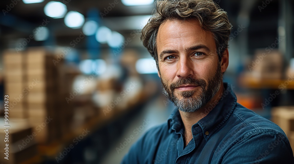 portrait of male project manager standing in modern industrial factory manufacturing facility with robotics and automation storing products and materials in warehouse portrait of male project manager standing in modern industrial factory manufacturing facility with robotics and automation storing products and materials in warehouse