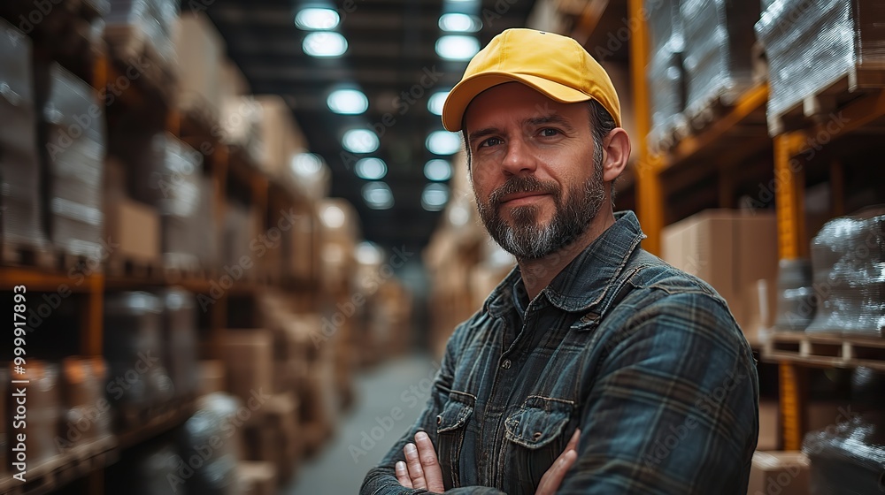 portrait of manager holding a solar panel in a warehouse portrait of manager holding a solar panel in a warehouse