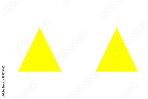 upside down yellow triangle isolated on white background 