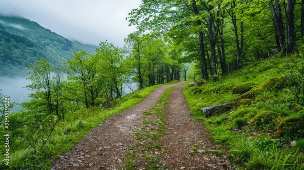 Fototapeta premium Serene Path Winding Through a Misty Forest
