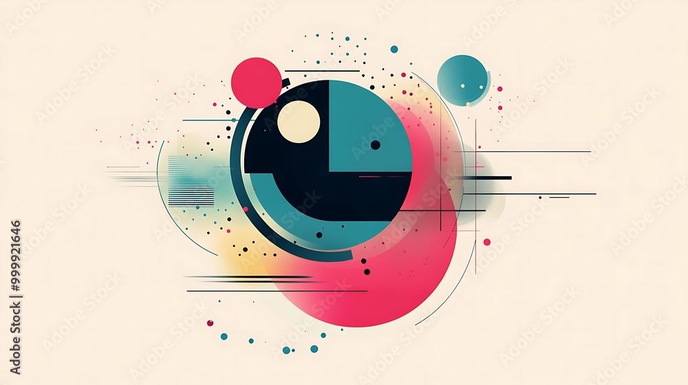 Obraz premium Abstract design with geometric shapes and colors in a retro style.