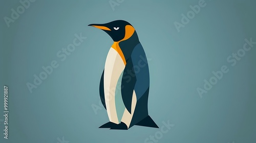 A stylized illustration of a penguin with geometric shapes and a minimalist design.
