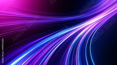 Abstract blue and purple light wavy shapes futuristic banner. Glowing retro waves background