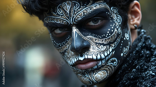 Intricate Skull Makeup Design for a Spooky Look