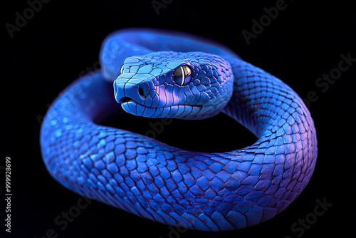 3D Illustration of Blue insularis viper venomous snake isolated in dark black background .generative ai photo