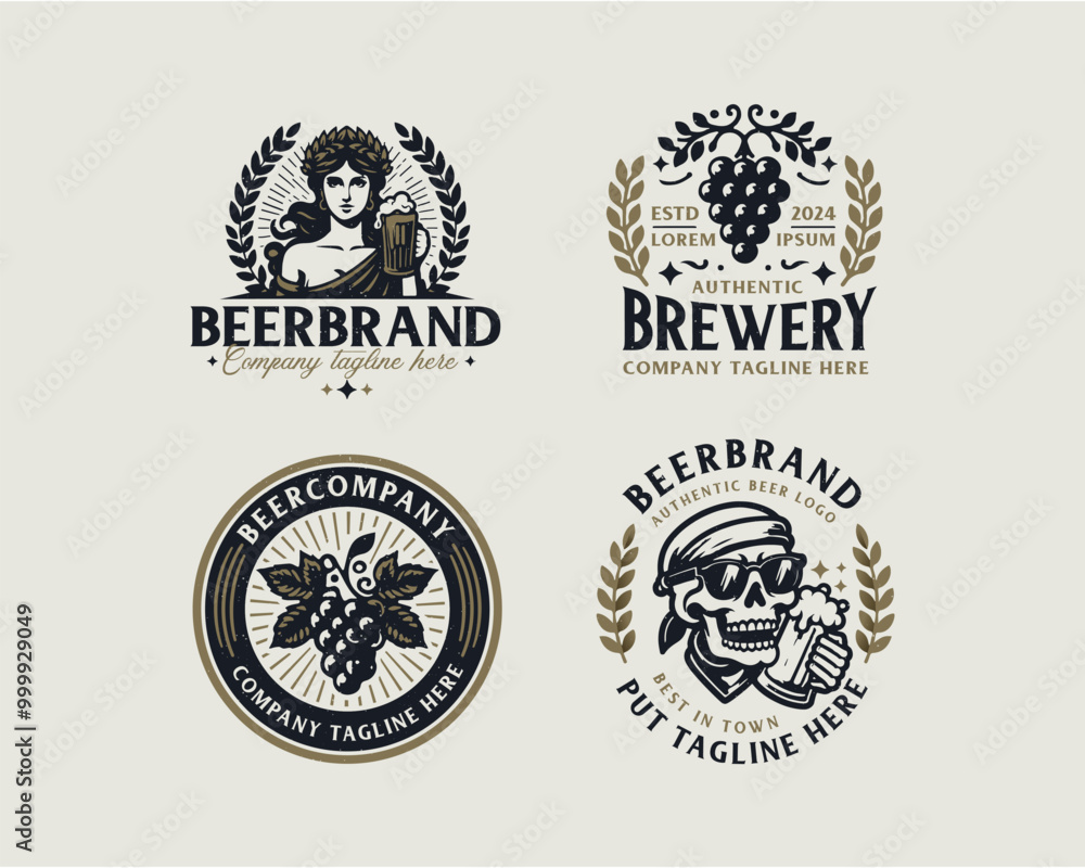 Fototapeta premium Set bundle vintage brewery beer bar logo for business company