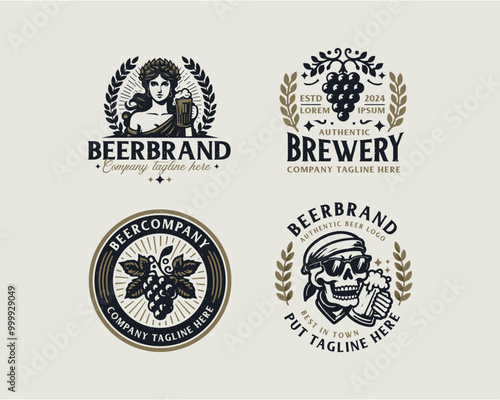 Set bundle vintage brewery beer bar logo for business company