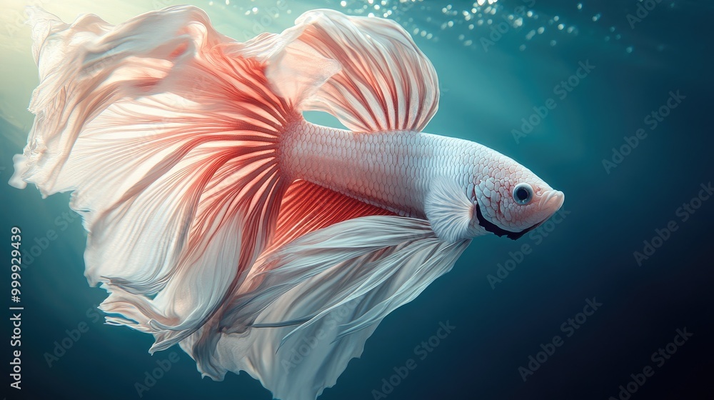 Fototapeta premium An artistic composition of a Betta fish in motion, with flowing fins creating a sense of fluidity and grace as it navigates through the water.