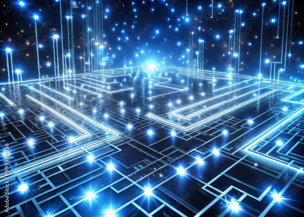 mesmerizing neon lit labyrinth of circuitry unfolds across vast digital landscape, illuminated by glowing blue lights that create futuristic atmosphere mesmerizing neon lit labyrinth of circuitry unfolds across vast digital landscape, illuminated by glowing blue lights that create futuristic atmosphere
