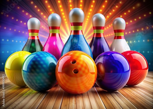 Colorful Bowling Invitation Design with Striking Balls and Pins for Fun Events and Parties