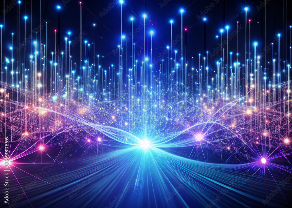 Obraz premium vibrant display of glowing tendrils of data pulses through labyrinthine network, creating mesmerizing visual effect. interplay of colors and lights evokes sense of wonder and innovation