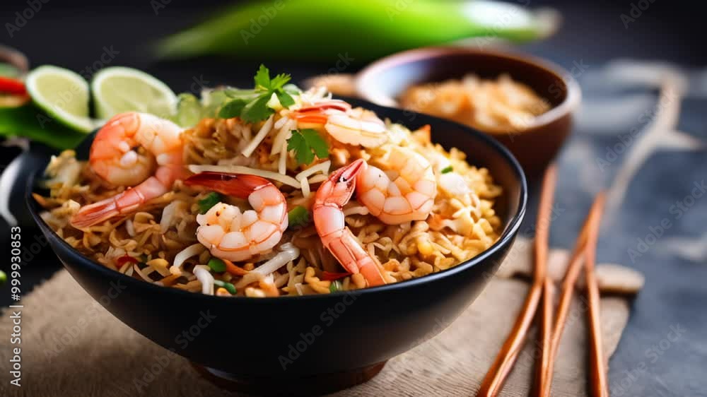 Delicious Asian shrimp and rice dish ready to be savored Delicious Asian shrimp and rice dish ready to be savored