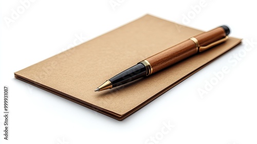 small brown clipboard with pen single clipboard writing board with papers realistic photography isolated on white background