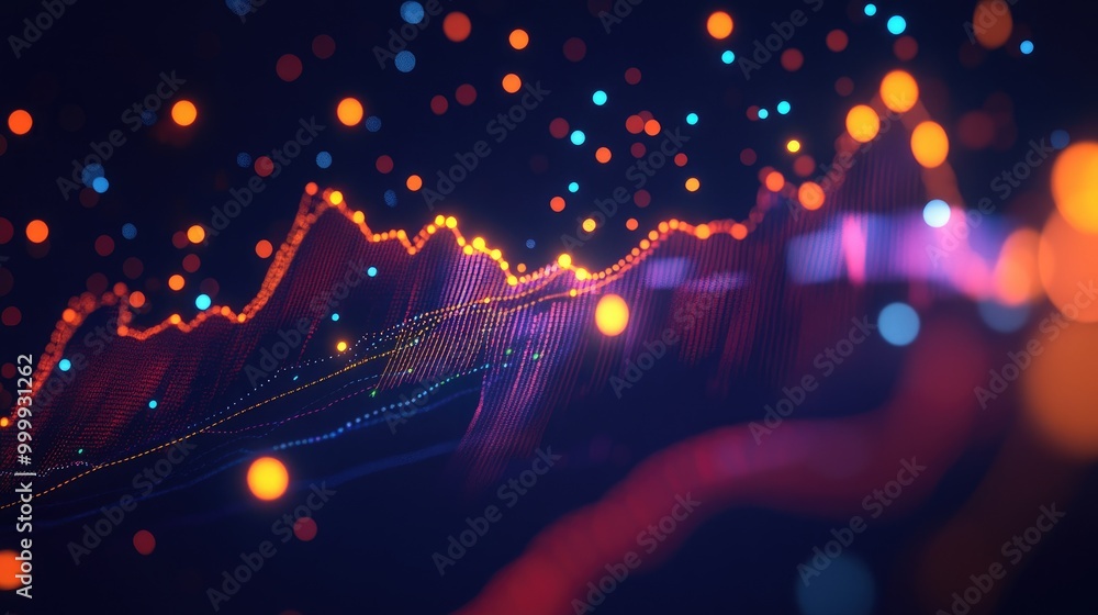 An artistic representation of a 3D line graph showing stock price ...