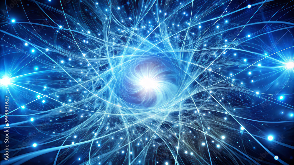mesmerizing representation of electrifying network, featuring radiant white hues and vibrant neon blue lines. This image captures essence of energy and movement, creating captivating visual mesmerizing representation of electrifying network, featuring radiant white hues and vibrant neon blue lines. This image captures essence of energy and movement, creating captivating visual