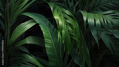 tropical palm leaf, green nature background Generative AI