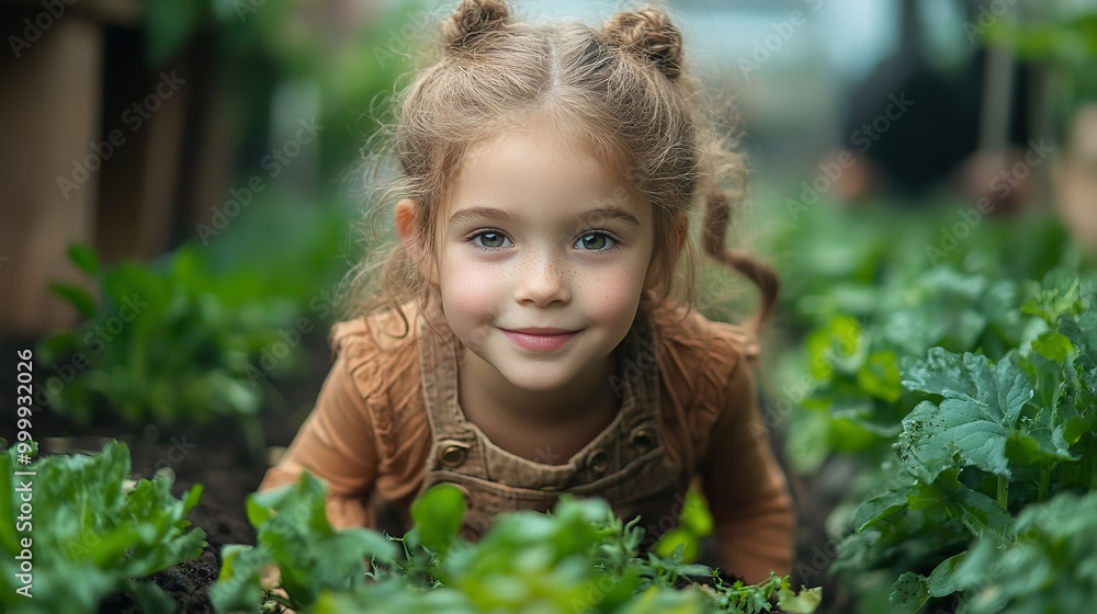 small girl playing outdoors in garden sustainable lifestyle concept small girl playing outdoors in garden sustainable lifestyle concept