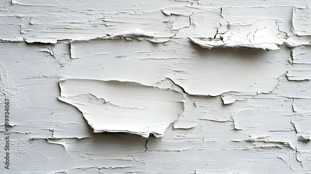 Obraz premium Peeling Paint, White Surface, Cracked Texture, Aged Wall, Rustic Background, Abstract Art