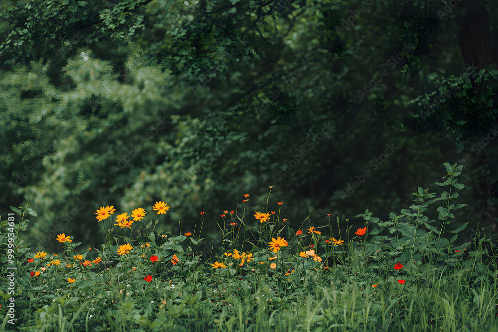 Obraz premium Field of poppies and other colorful flowers blooming in a field