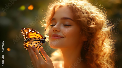 A Woman Holding a Butterfly...