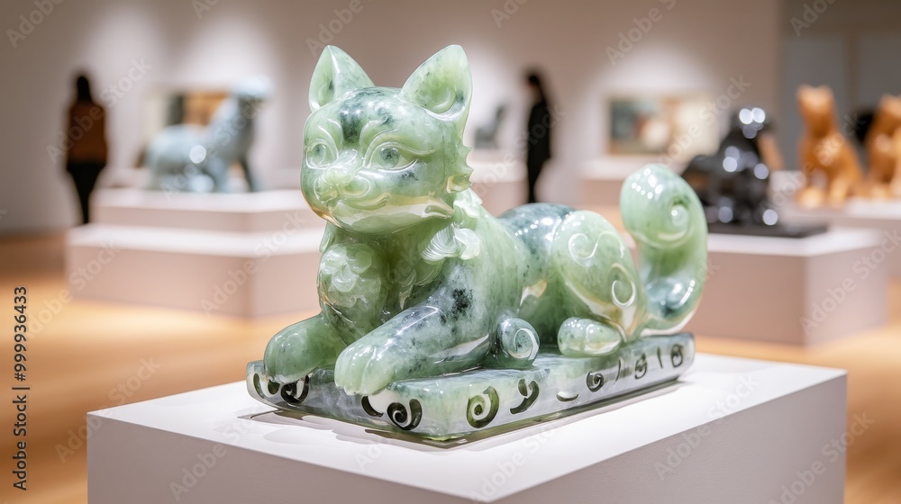 Fototapeta premium Majestic Jade Fox Sculpture on Display in Museum Setting