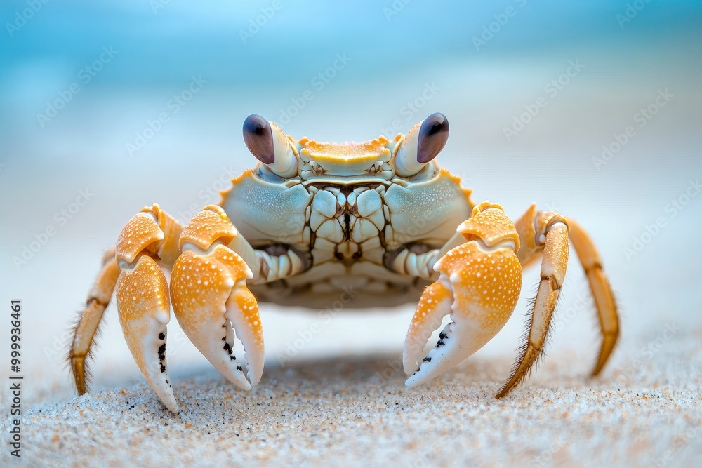 A close-up shot of a crab on a sandy beach. Funny animals in wildlife generative ai A close-up shot of a crab on a sandy beach. Funny animals in wildlife generative ai