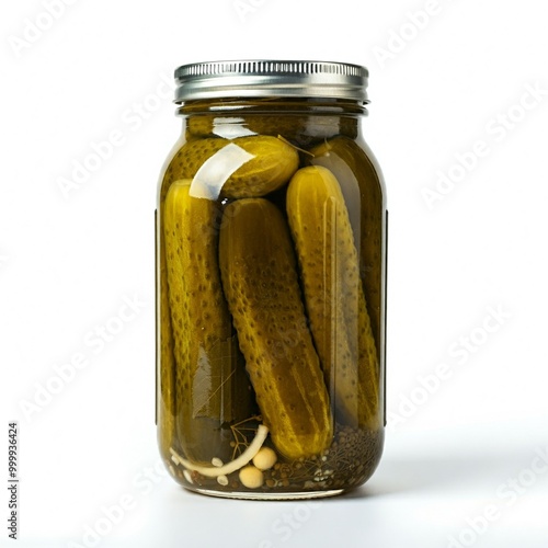 glass jar of pickled cucumbers