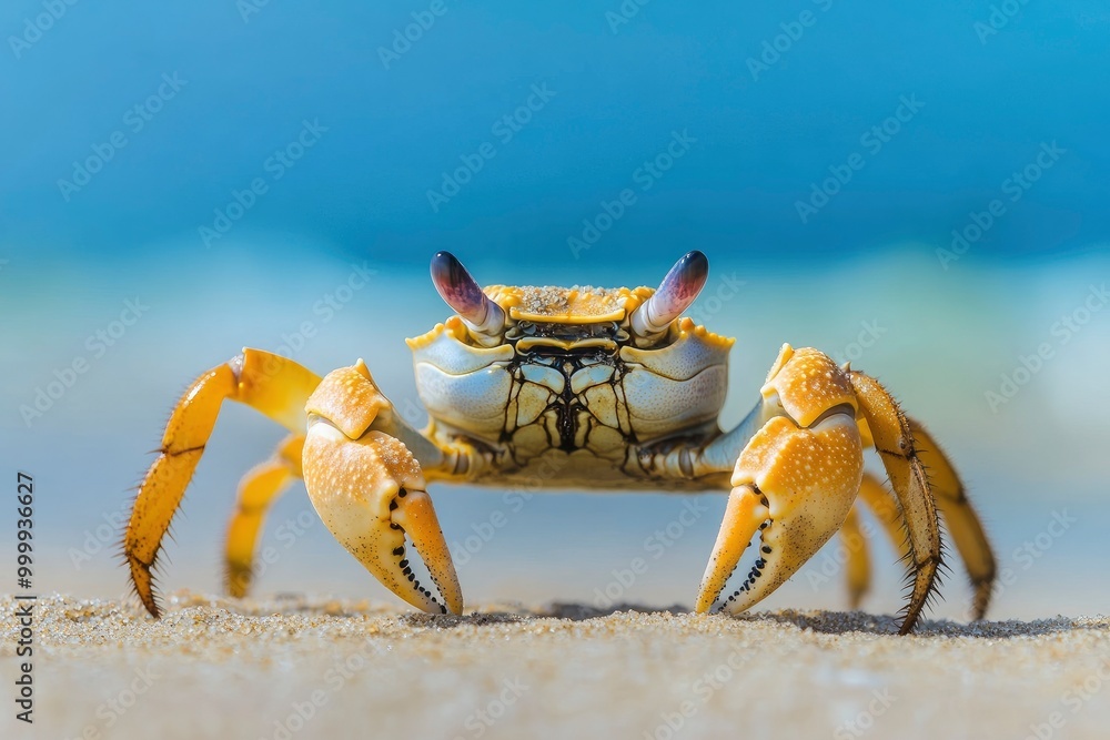 A close-up shot of a crab on a sandy beach. Funny animals in wildlife generative ai A close-up shot of a crab on a sandy beach. Funny animals in wildlife generative ai