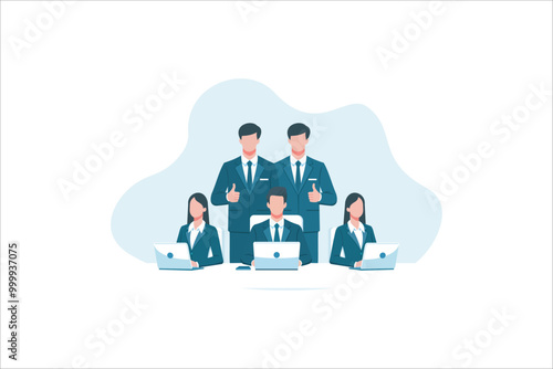 Group of businessman and businesswoman, people at work with teamwork banner on white background. Business team and teamwork concept. vector illustration.