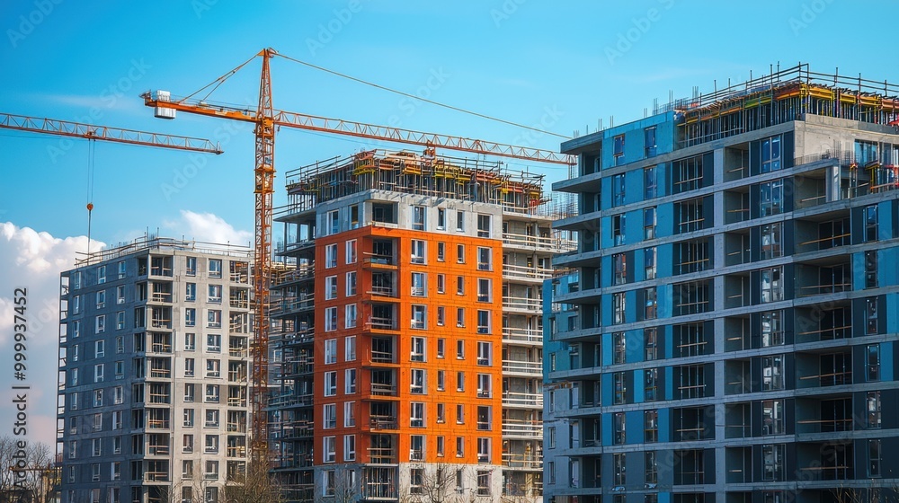 Vibrant Urban Construction Site with Cranes and High Rise Buildings Vibrant Urban Construction Site with Cranes and High Rise Buildings