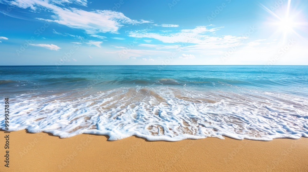 Fototapeta premium Seascape with foamy waves and blue sky