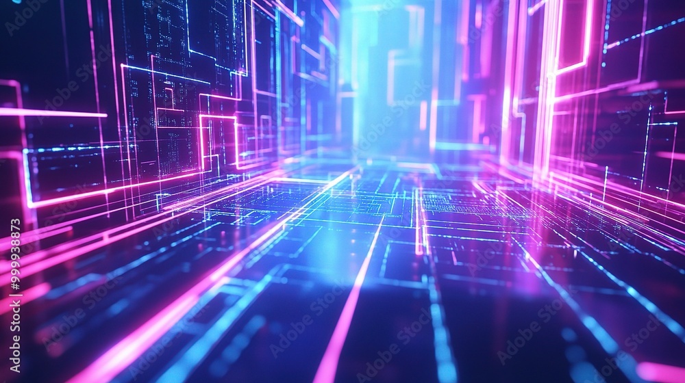 Futuristic Abstract Digital Background with Neon Lights Futuristic Abstract Digital Background with Neon Lights