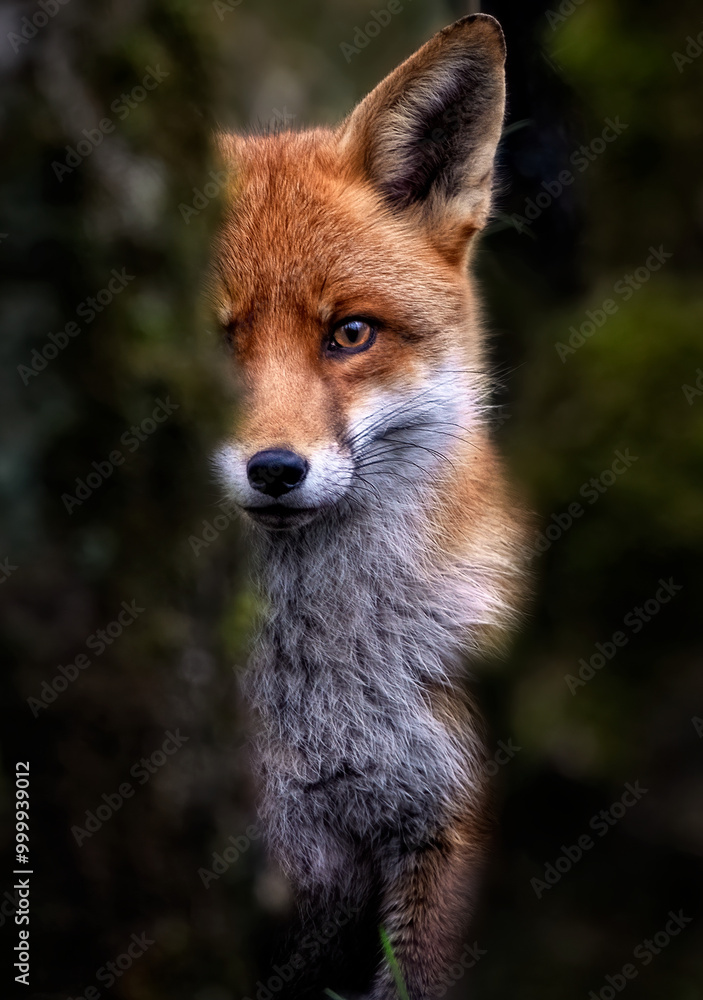 A close up of a Red Fox, watching through trees A close up of a Red Fox, watching through trees