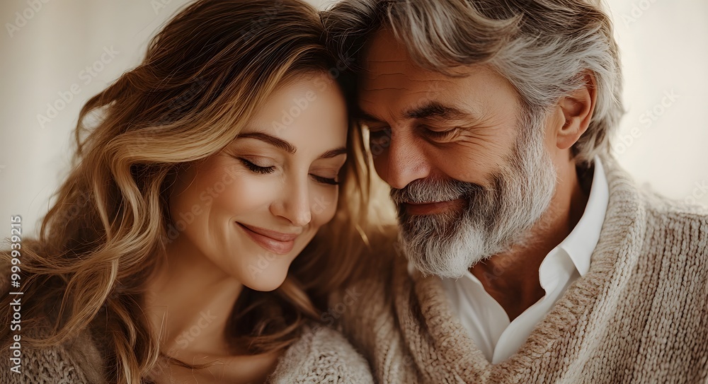 A mature couple shares a tender moment of affection and companionship. A mature couple shares a tender moment of affection and companionship.