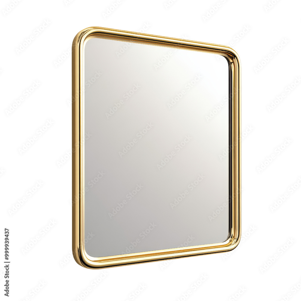 Golden Mirror with Thick Frame isolated on transparent background.